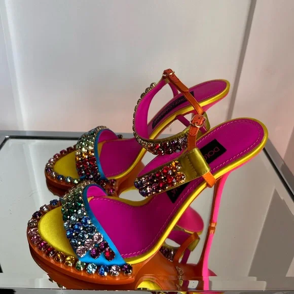 Dolce & Gabbana Fuchsia and Yellow Multicolor Crystal Embellishment Heels - Picture 3 of 10